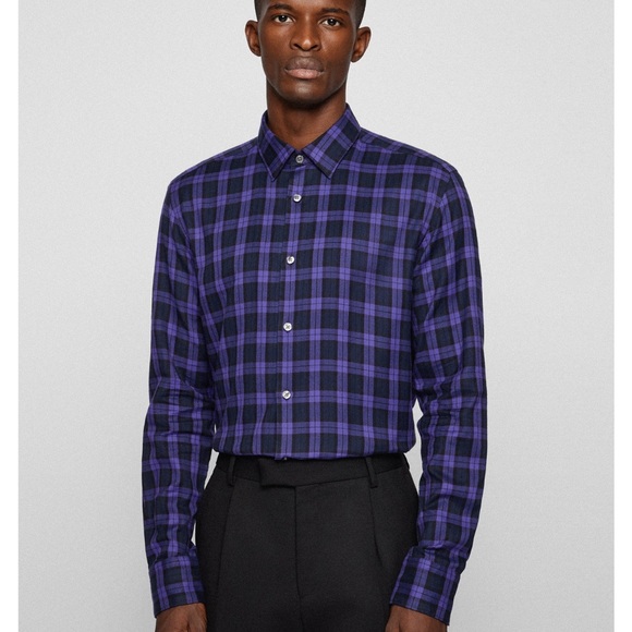 BOSS SLIM-FIT SHIRT IN CHECKED FLANNEL AWATTI COTTON SHIRT